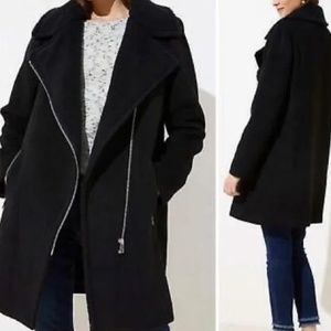 LOFT Wool/Fleece Coat, Black, Large, Asymmetrical zipper